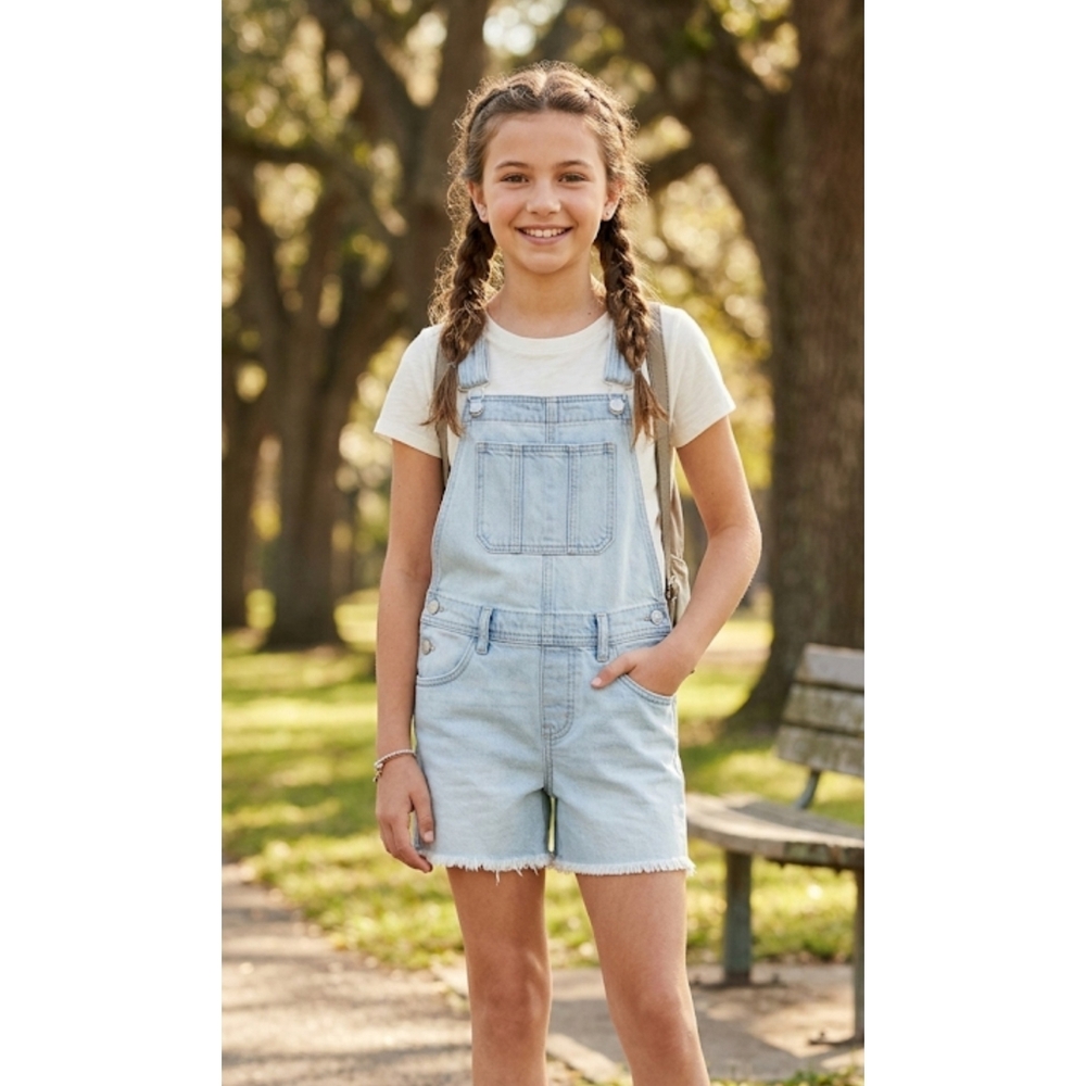 Old Navy Light Wash Frayed Hem Denim Shortalls Blue Size L (10-12)